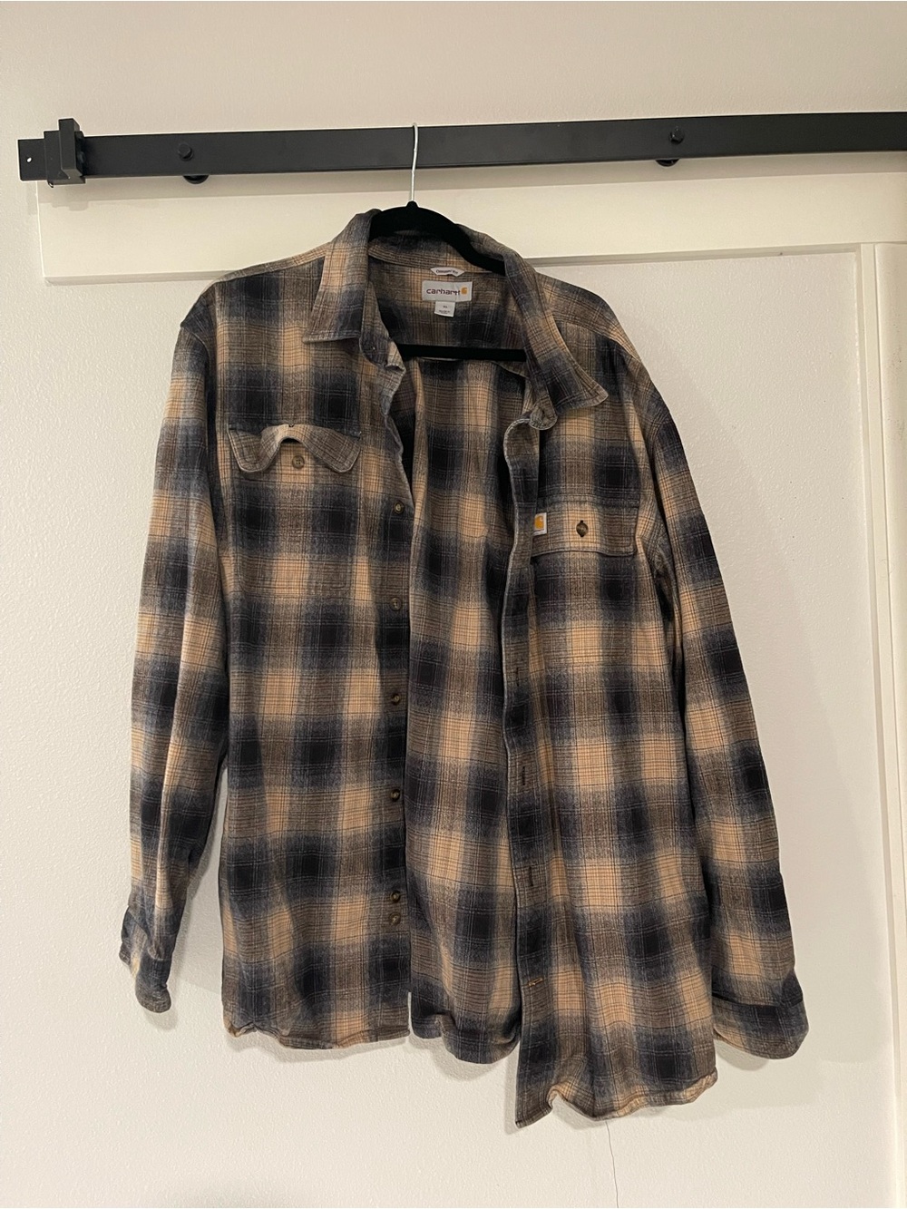 Carhartt Plaid Flannel Shirt Jacket - Black, Tan & Gray